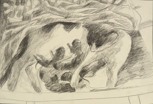 Shayna and Her Babies, graphite on paper drawing by Pennsylvania artist Sidney Goodman, signed and dated 1960, available at Cerulean Arts.