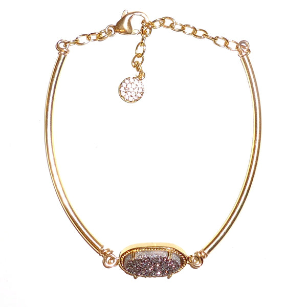14 k gold plated bar &amp; metallic silver drusy accent bracelet, available at Cerulean Arts.