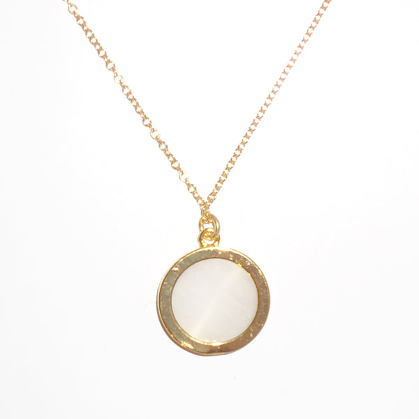 14K gold filled chain necklace with 14K gold plated set resin pendant, available at Cerulean Arts.