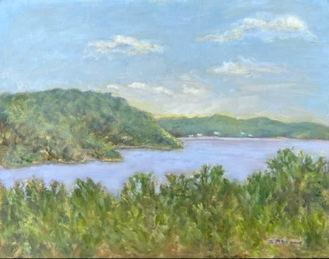 Bear Mountain at Dusk, oil on canvas landscape painting by Cerulean Arts Collective member Celia Abrams
