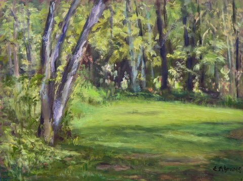 Birch Family, oil on panel landscape painting by Cerulean Arts Collective member Celia Abrams