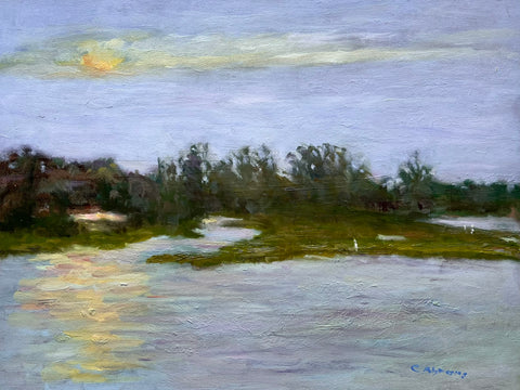 Sunset for Dessert, oil on panel landscape painting by Cerulean Arts Collective member Celia Abrams