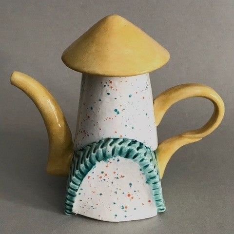 Teapot #5, ceramic sculpture by artist George Apotsos. Included in the exhibition, REUNION (Once Upon a Time in Philadelphia), at Cerulean Arts February 26 - March 24, 2025.