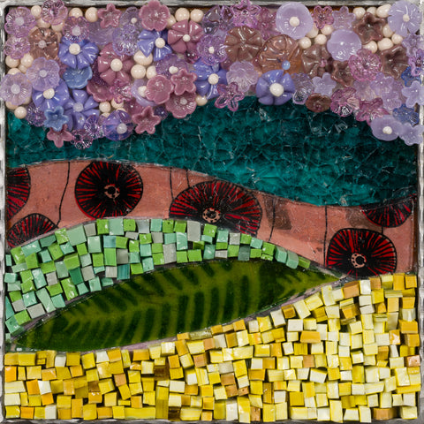Landscapes 2, mixed media and flame-worked glass mosaic by Cerulean Arts Collective member Barbara Bix
