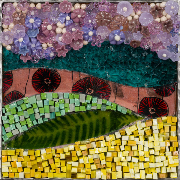 Landscapes 2, mixed media and flame-worked glass mosaic by Cerulean Arts Collective member Barbara Bix