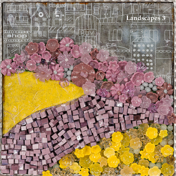 Landscape 3, mixed media and flame-worked glass mosaic by Cerulean Arts Collective member Barbara Bix.
