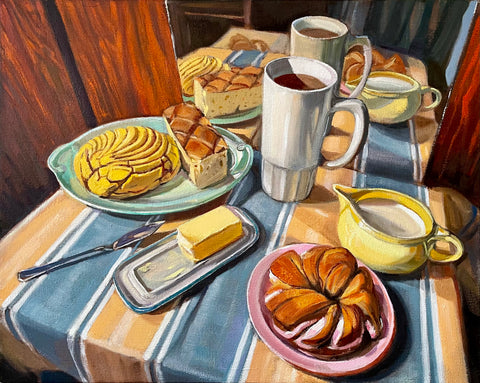 Coffee, Milk and Pastries, oil on canvas painting by David Berger