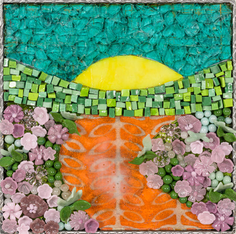 Landscape 8, mixed media and flame-worked glass mosaic by Cerulean Arts Collective member Barbara Bix