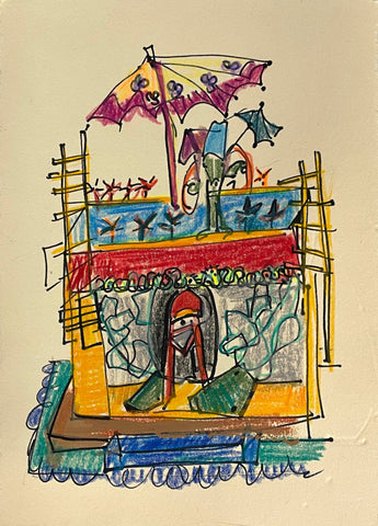 Sketches for the Theatre #2, mixed media on paper painting by Cerulean Arts Collective Member Lydia Hamilton Brown