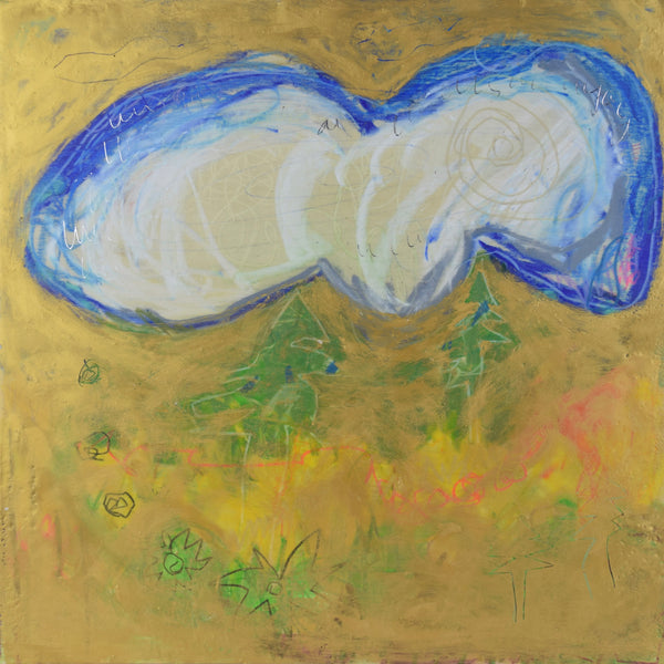 Cloud and Tree, encaustic and mixed media on birch panel painting by Cerulean Arts Collective member Damini Celebre