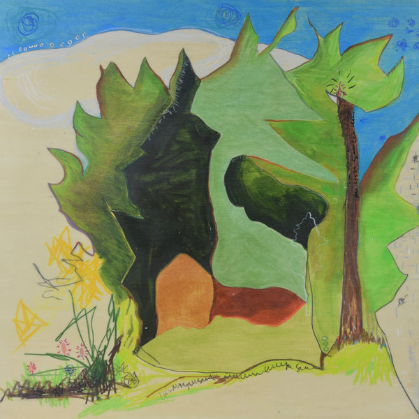 Gathering Place, encaustic, mixed media and metallic foil on birch panel painting by Cerulean Arts Collective member Damini Celebre