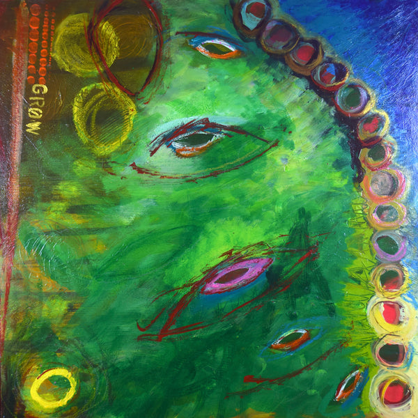 Grow: Raleigh, NC, acrylic and pastel on wood panel painting by Cerulean Arts Collective member Damini Celebre, available at Cerulean Arts.