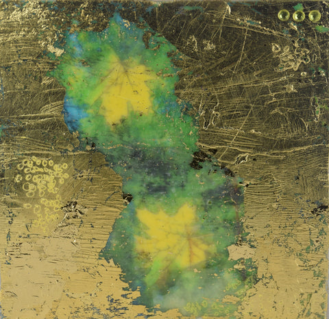 Persephone, encaustic, mixed media and metallic foil on birch panel painting by Cerulean Arts Collective member Damini Celebre.