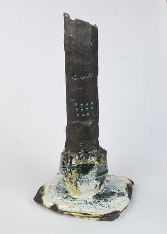 Memory, ceramic, gold leaf, turquoise beads and fluorite crystals sculpture by Cerulean Arts Collective member Damini Celebre