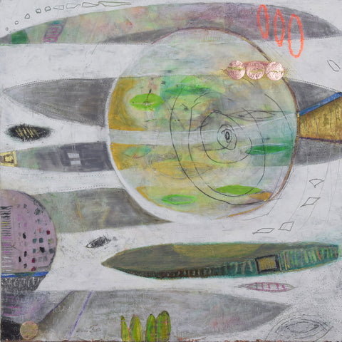 Willow, encaustic and cold wax with metallic foil on birch panel painting by Cerulean Arts Collective member Damini Celebre