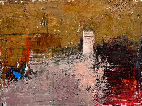 Dhaka City, oil and charcoal on paper mounted on board painting by Cerulean Arts Collective Member Mashiul Chowdhury