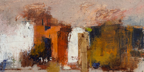 Venango Street - 2, oil and charcoal on paper mounted on board painting by Cerulean Arts Collective Member Mashiul Chowdhury