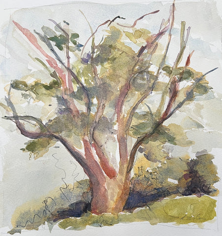 This Swath of Land, watercolor on paper landscape painting by Cerulean Arts Collective Member Cathleen Cohen