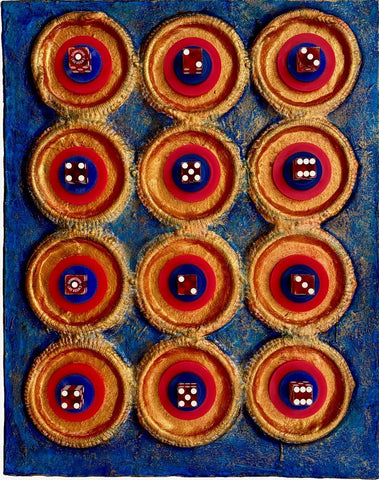 Feelin' Lucky, handmade paper, IKEA scarf holder, dice, poker chips, & acrylic sculpture by Cerulean Collective Member Carol Cole