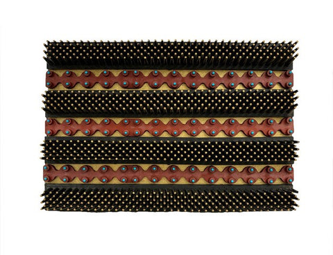 Stripes, rubber, gold paper, & acrylic sculpture by Cerulean Collective Member Carol Cole