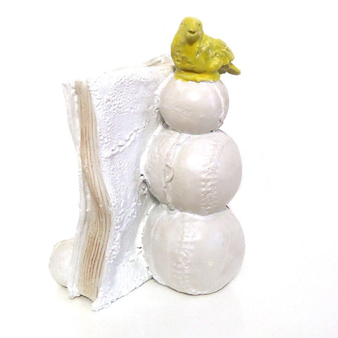 Book with Bird III, glazed clay sculpture by Pennsylvania artist Matthew Courtney.  Included in the exhibition Fine Feathered Friends, at Cerulean Arts March 26 - April 20, 2025.