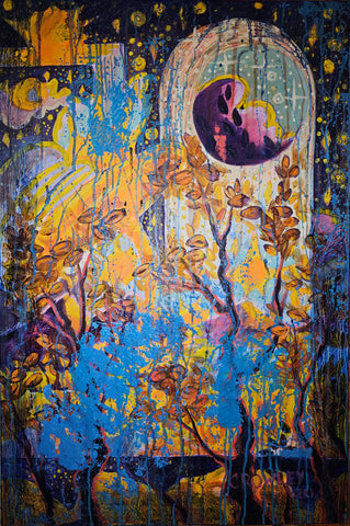 Blue Moon, Autumn Storm, oil on canvas painting by Cerulean Arts Collective Member Dan Crowley
