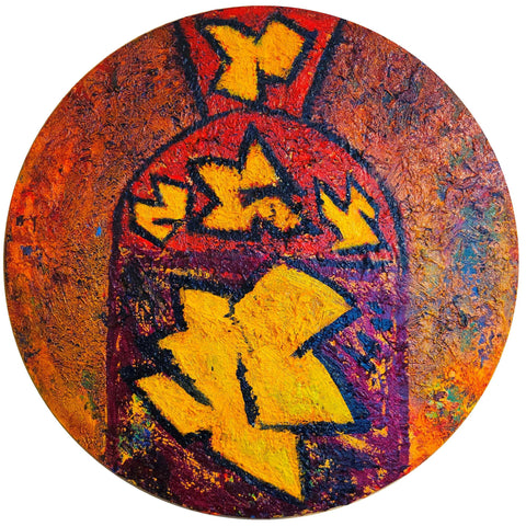 Shield of Agamemnon, acrylic on panel painting by Cerulean Arts Collective Member Dan Crowley