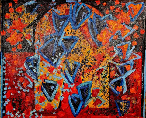 Temple of Osiris, mixed media on canvas painting by Cerulean Arts Collective Member Dan Crowley