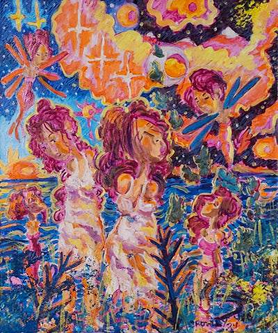 Water Pixies, oil on canvas painting by Cerulean Arts Collective Member Dan Crowley