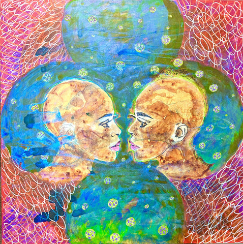 Synchronicity, acrylic and mixed media on panel painting by Philadelphia artist Mikel Elam