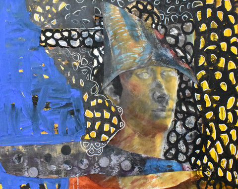 Universal Code, mixed media on linen painting by Philadelphia artist Mikel Elam