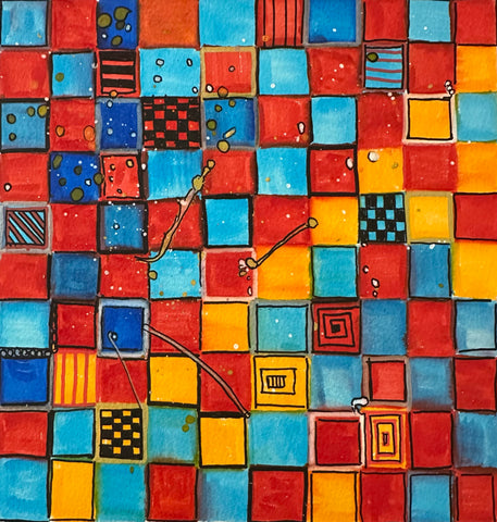 100 Squares, acrylic markers on paper painting by Cerulean Arts Collective Member Dora Ficher