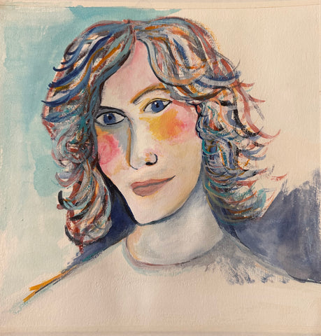 Blue Eyes, acrylic on paper painting by Cerulean Arts Collective Member Dora Ficher