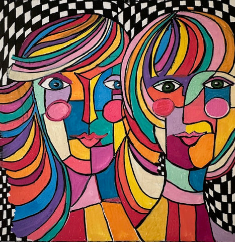 Colorful Women, acrylic markers on paper painting by Cerulean Arts Collective Member Dora Ficher