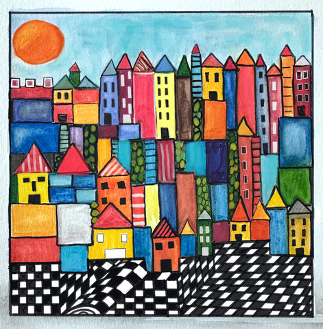 Shapes, watercolor on paper painting by Cerulean Arts Collective Member Dora Ficher