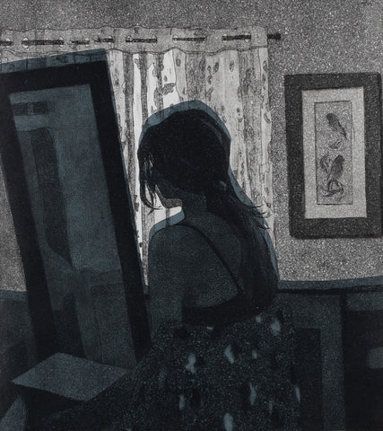 I Hope It's True, etching with aqua tint and chine collé print by Cassaundra Flor