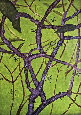 Branching - Behind the Bark, mixed media, collage on paper by Cerulean Arts Collective Member Caroline Furr.