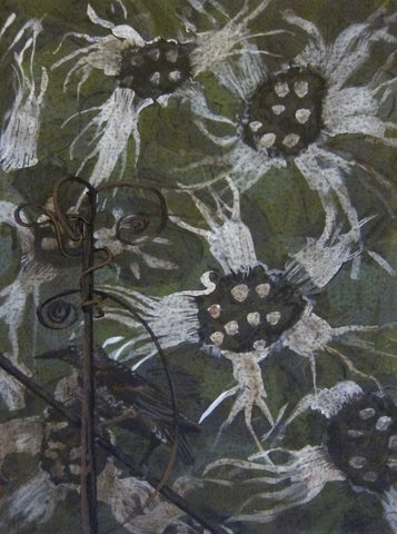 Disguise, mixed media on panel by Cerulean Arts Collective Member Caroline Furr.