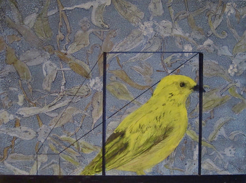 The Interview, mixed media on panel by Cerulean Arts Collective Member Caroline Furr.