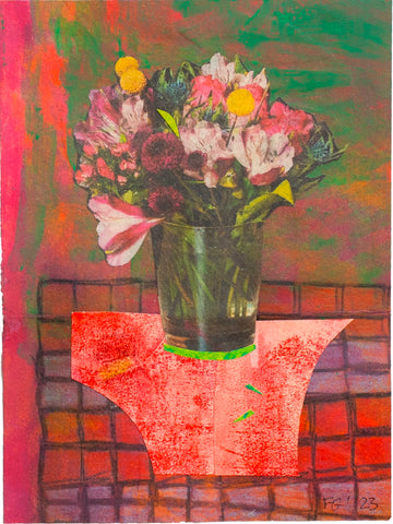 Impromptu Bouquet, acrylic, pencil and collage painting by Cerulean Arts Collective Member Fran Gallun.
