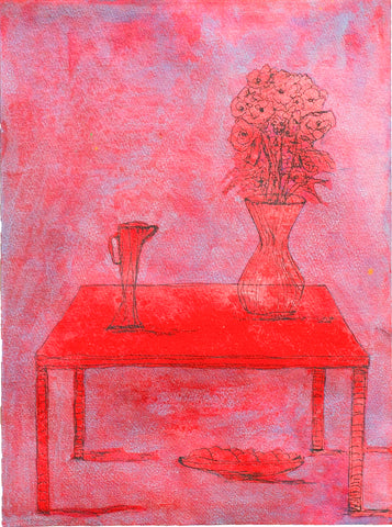 Red on Red, India ink and gouache painting by Cerulean Arts Collective Member Fran Gallun.