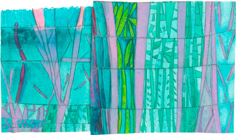 Stained Glass Forest, pencil, oil pastel and gouache painting by Cerulean Arts Collective Member Fran Gallun.