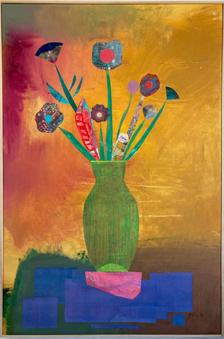 Straw Into Gold, collage and acrylic on canvas by Cerulean Arts Collective Member Fran Gallun.