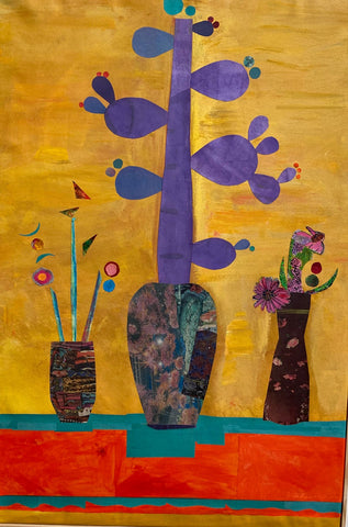 Succulents, collage and acrylic on canvas by Cerulean Arts Collective Member Fran Gallun.