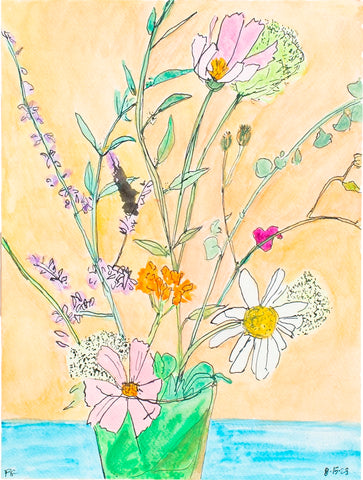 View of the Harbor, India ink and gouache painting by Cerulean Arts Collective Member Fran Gallun.