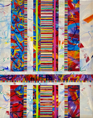 Red and Orange Bow Ends, acrylic on canvas mounted on clayboard painting by Cerulean Arts Collective member Mo Gerngross.