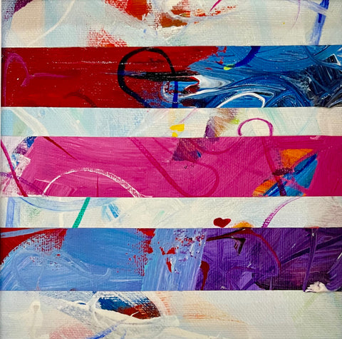 Tri-Color with Tiny Heart, acrylic on canvas mounted on multimedia art board painting by Cerulean Arts Collective member Mo Gerngross.