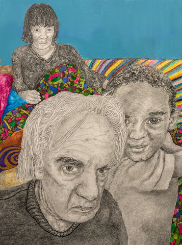 Yasin, Grandparents, graphite, watercolor, ink, gouache &amp; pastel on paper painting by Pennsylvania artist Gary Grissom.