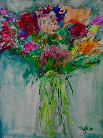Flowers One, watercolor with pastel painting by Cerulean Arts Collective Member Nancy Halbert.