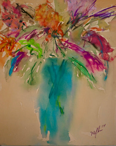 Flowers Two, watercolor with pastel painting by Cerulean Arts Collective Member Nancy Halbert